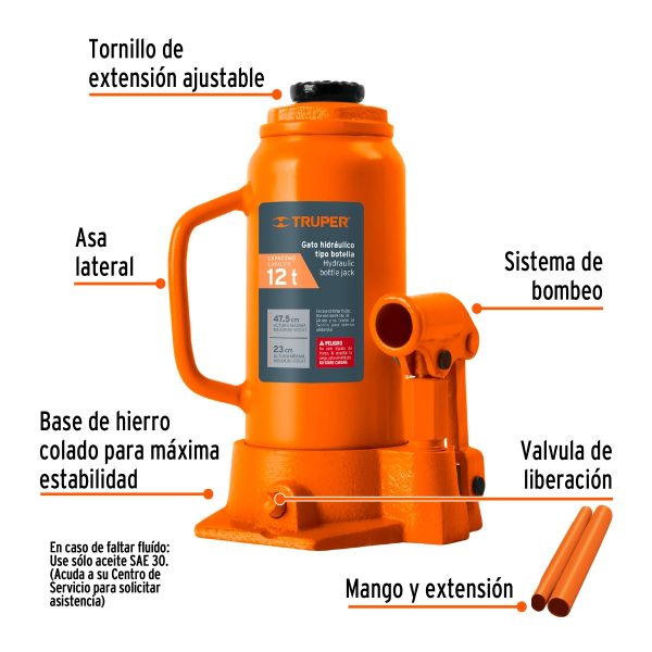 Gata Tipo Botella 12Tn Hidráulica Truper - Imagen 3