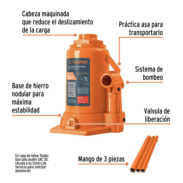Gata Tipo botella 32tn Hidráulica Truper - Imagen 3