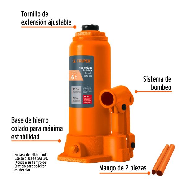 Gata Tipo Botella 6Tn Hidráulica Truper - Imagen 3